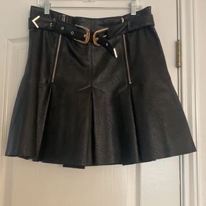 NWT Topshop faux leather black belted pleated skirt- brand new!
